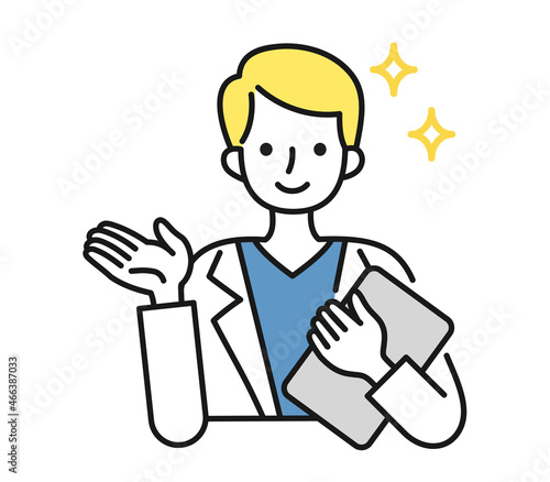 案内や説明をする白衣を着た男性の看護師/医師のイラスト素材