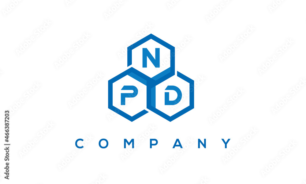 NPD letters design logo with three polygon hexagon logo vector template	