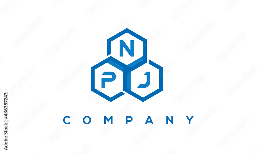 NPJ letters design logo with three polygon hexagon logo vector template	