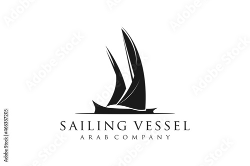 Silhouette of Dhow logo design, Traditional Sailboat from Asia / Africa Arab Race Ship