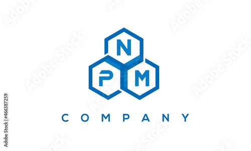NPM letters design logo with three polygon hexagon logo vector template	