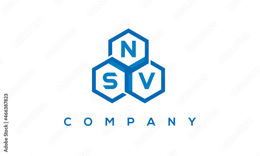 NSV letters design logo with three polygon hexagon logo vector template	