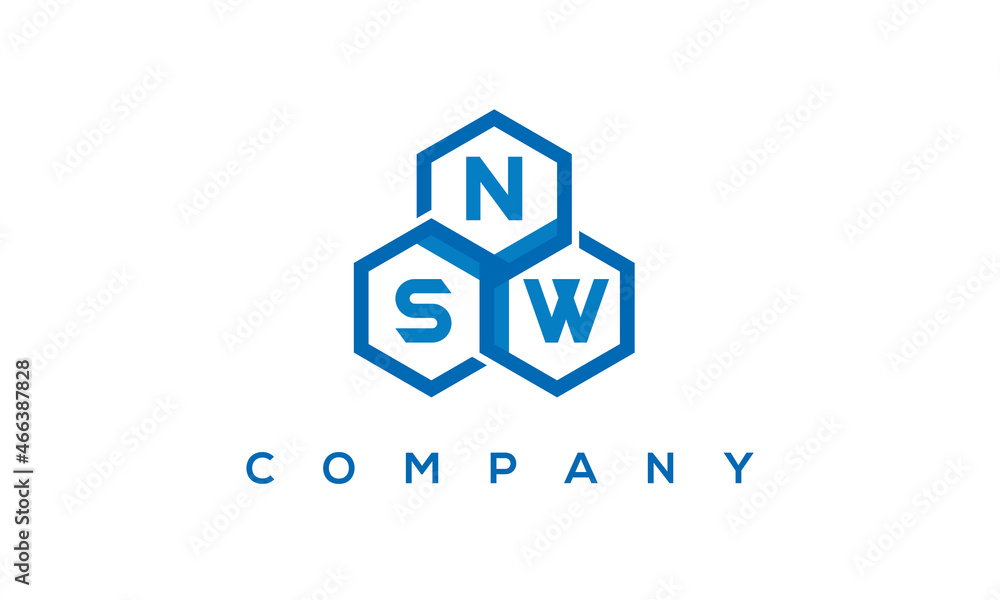 NSW letters design logo with three polygon hexagon logo vector template	