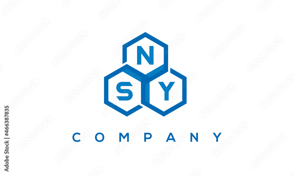 NSY letters design logo with three polygon hexagon logo vector template	