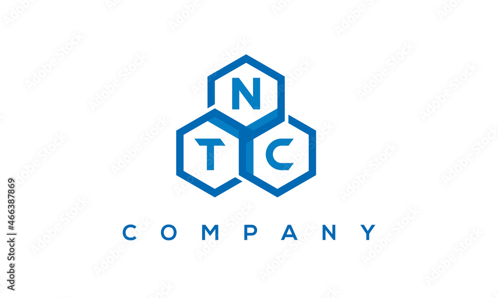 NTC letters design logo with three polygon hexagon logo vector template	