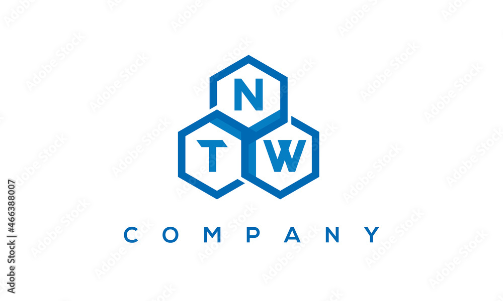 NTW letters design logo with three polygon hexagon logo vector template	
