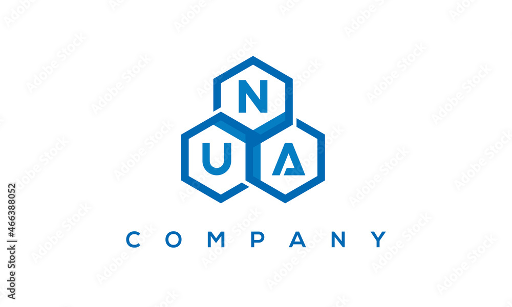 NUA letters design logo with three polygon hexagon logo vector template	