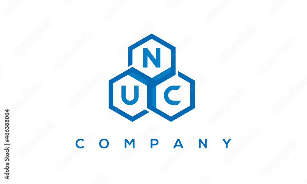 NUC letters design logo with three polygon hexagon logo vector template	