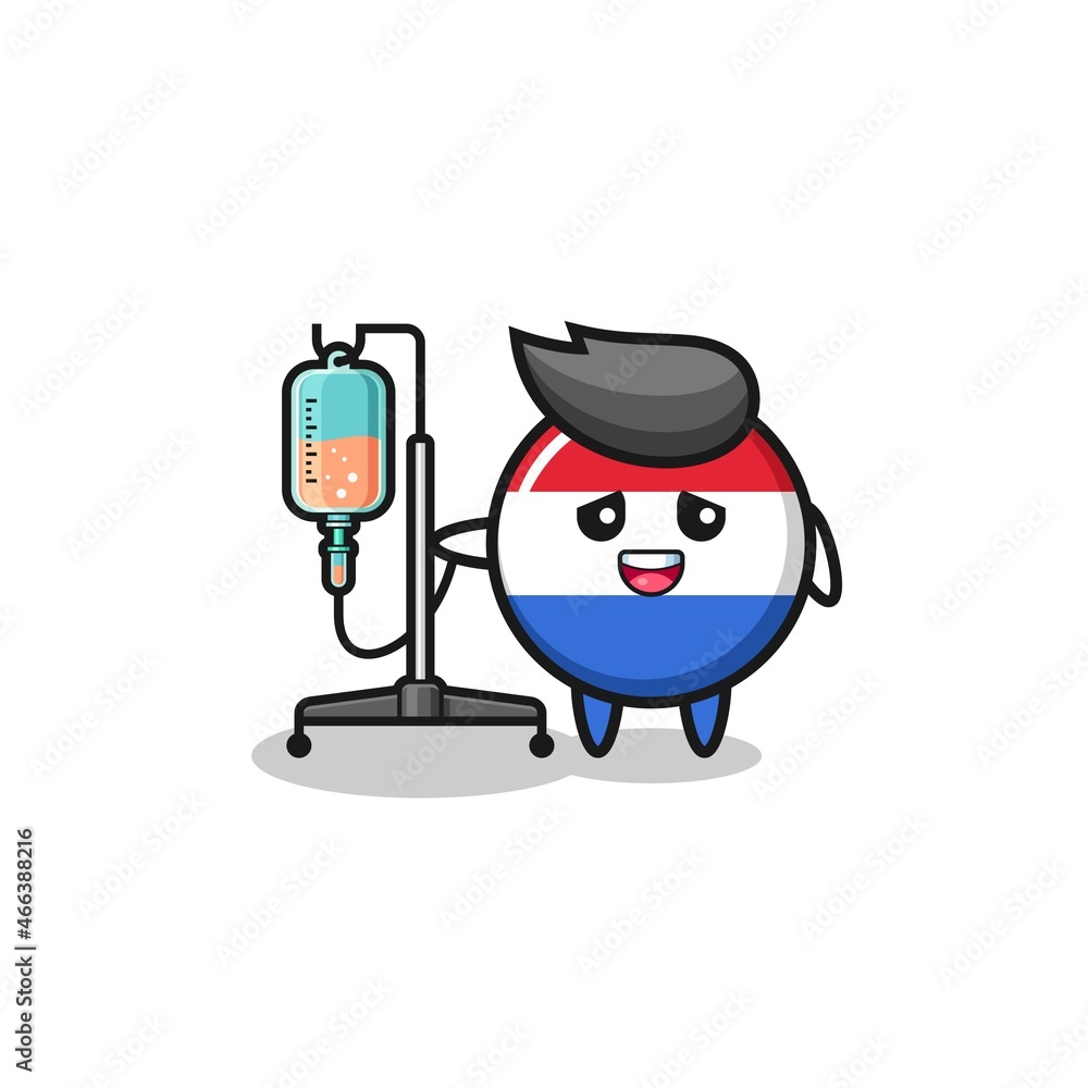cute netherlands flag character standing with infusion pole cute netherlands flag character standing with infusion pole