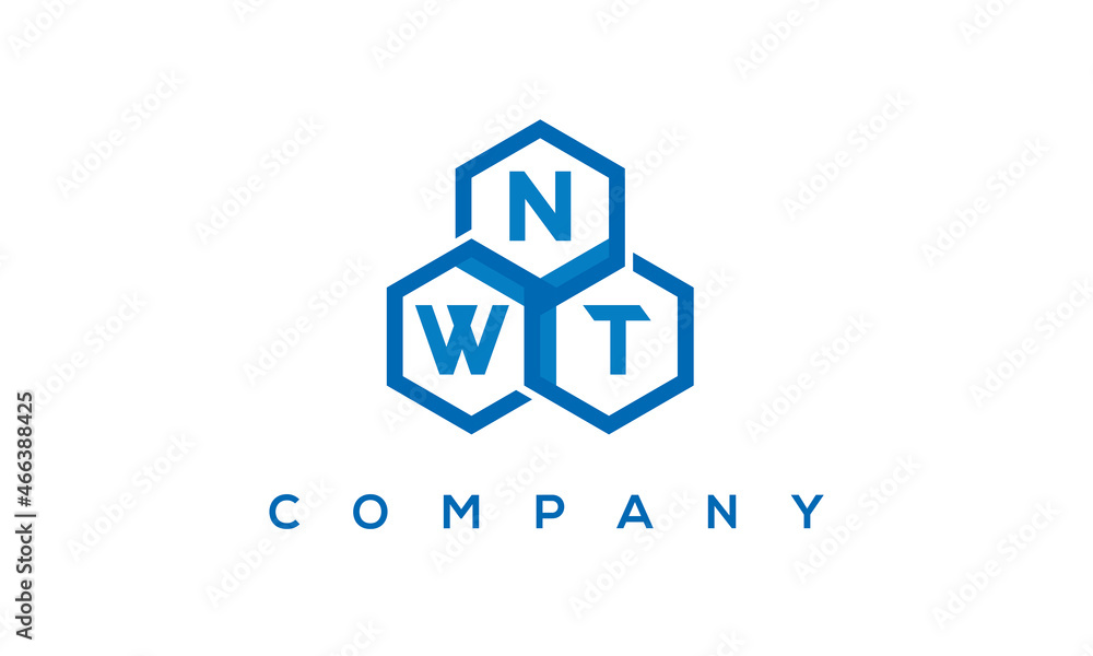 NWT letters design logo with three polygon hexagon logo vector template	