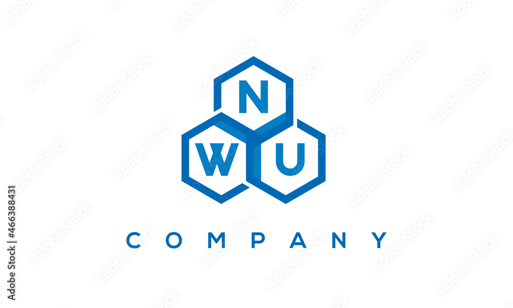 NWU letters design logo with three polygon hexagon logo vector template	
