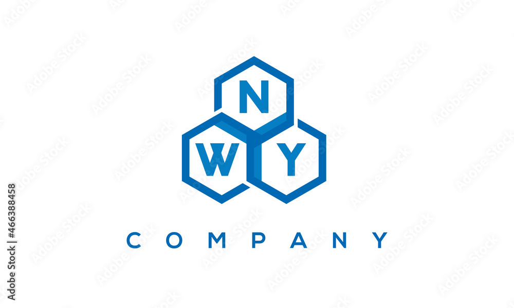 NWY letters design logo with three polygon hexagon logo vector template	