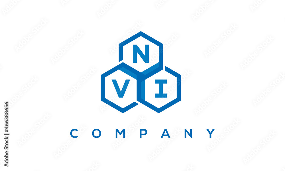 NVI letters design logo with three polygon hexagon logo vector template	