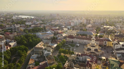 Aerial view of historic center of Ivano-Frankivsk city with old european architecture photo