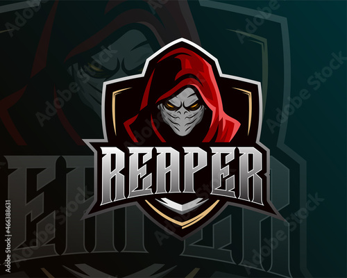 Grim Reaper Predator mask esports logo design. illustration of samurai mask mascot design. emblem design, suitable for team logos, t-shirts, etc