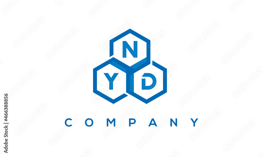 NYD letters design logo with three polygon hexagon logo vector template	