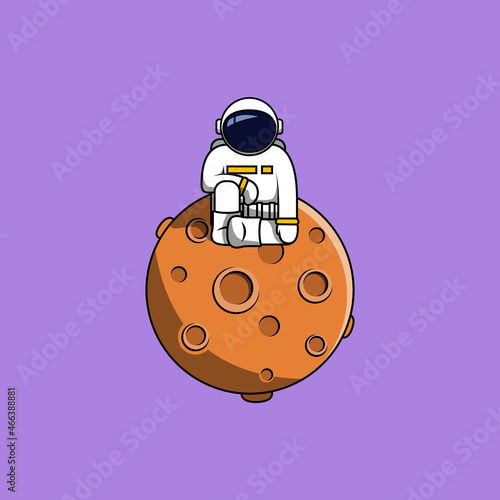 Chill astronaut sitting in the moon cartoon vector illustration