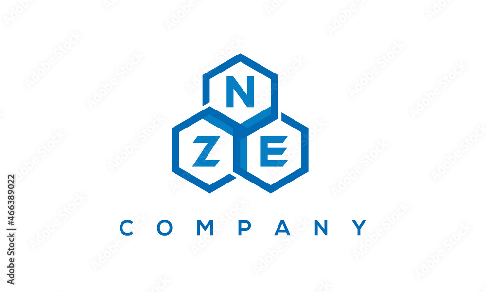 NZE letters design logo with three polygon hexagon logo vector template	