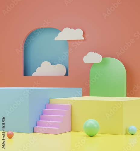 Minimal colorful display mockup pedestal showcase podium stage for product presentation 3D rendering illustration