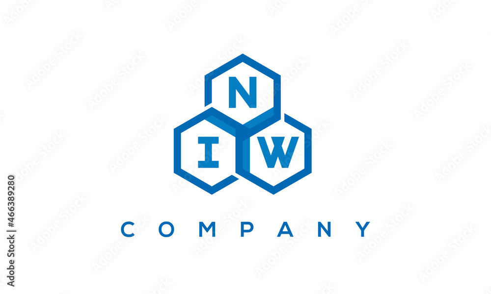 NIW letters design logo with three polygon hexagon logo vector template	