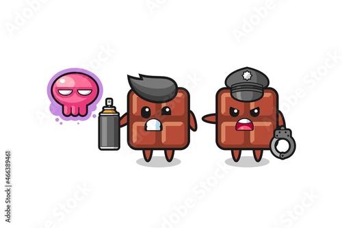 chocolate bar cartoon doing vandalism and caught by the police