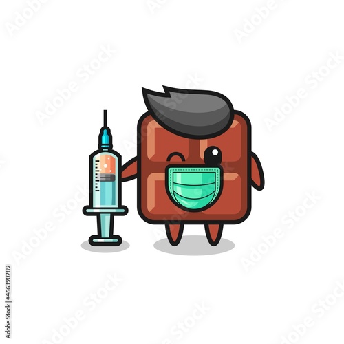 chocolate bar mascot as vaccinator