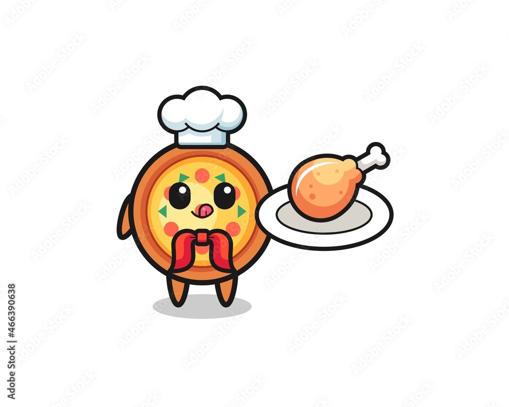 Fototapeta premium pizza fried chicken chef cartoon character