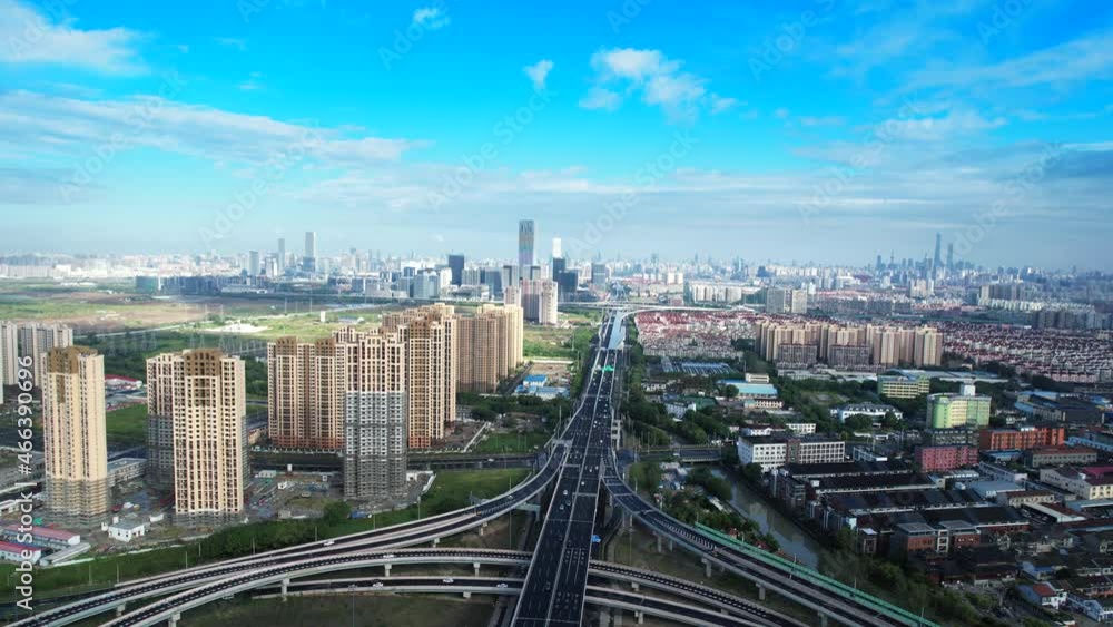 Urban environment of Jiyang Road overpass bridge in Shanghai, China Urban environment of Jiyang Road overpass bridge in Shanghai, China