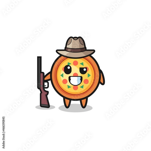 pizza hunter mascot holding a gun