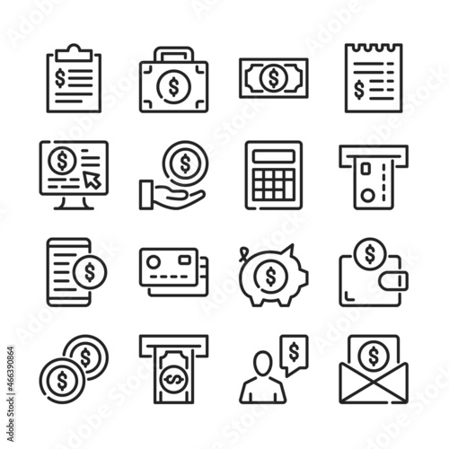 Money line icons set. Modern thin line design. Outline symbols collection. Vector line icons