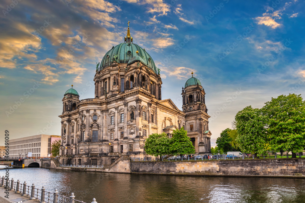 Berlin Germany, sunset city skyline at Berlin Cathedral (Berliner Dom) and Spree River