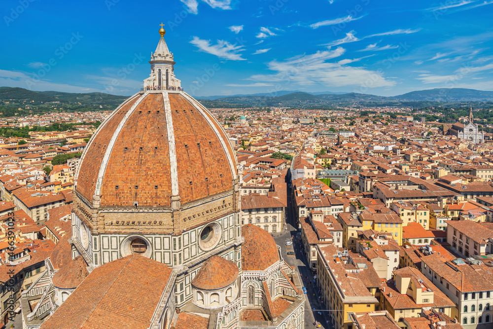 Florence Italy, high angle view city skyline at Florence Duomo Santa Maria del Fiore Cathedral, Tuscany Italy
