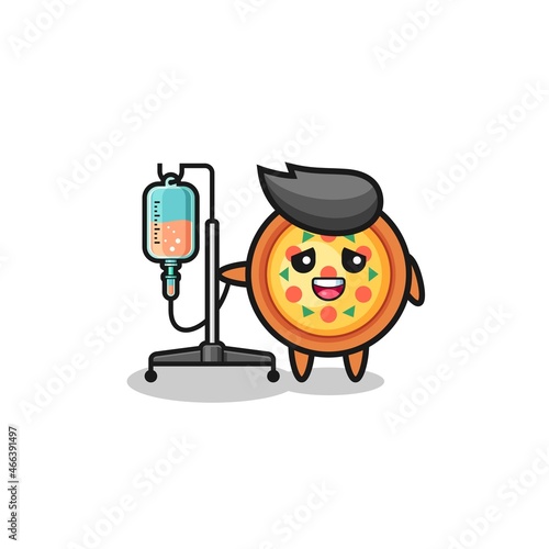 cute pizza character standing with infusion pole