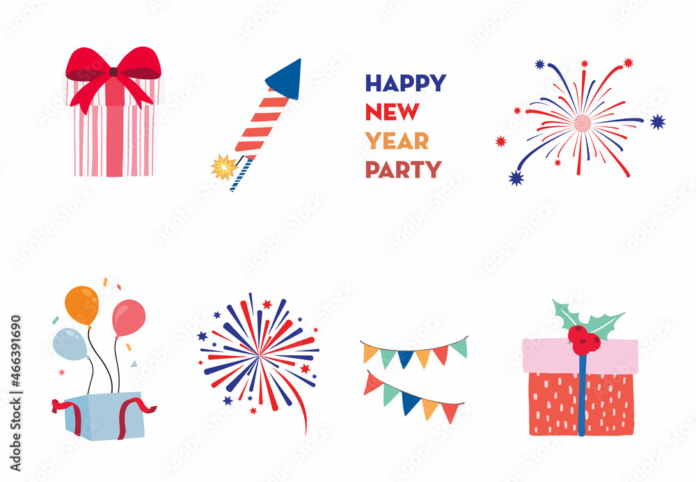 Fototapeta premium Party object collection with gift,firework,ribbon.Vector illustration for icon,sticker,printable.Editable element