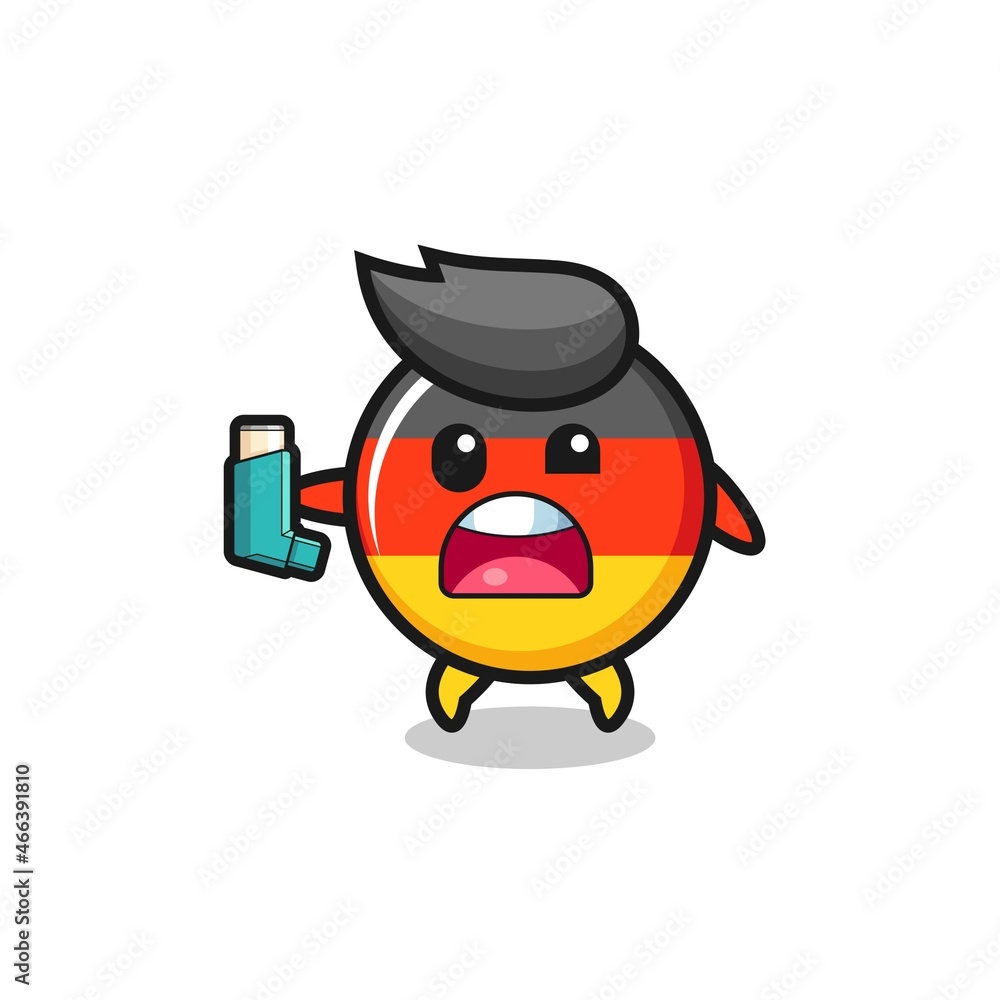 germany flag mascot having asthma while holding the inhaler