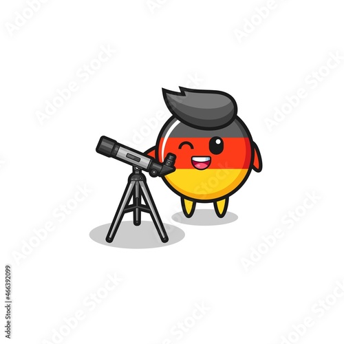 germany flag astronomer mascot with a modern telescope