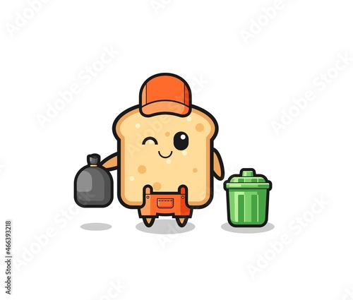 the mascot of cute bread as garbage collector