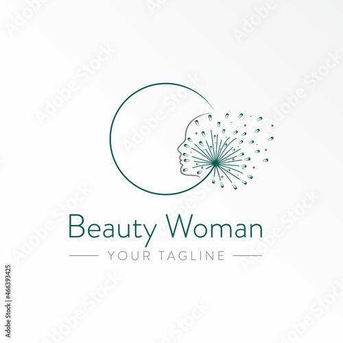 line art face side and dandelion blown by wind image graphic icon logo design abstract concept vector stock. Can be used as a symbol related to Beauty or nature.