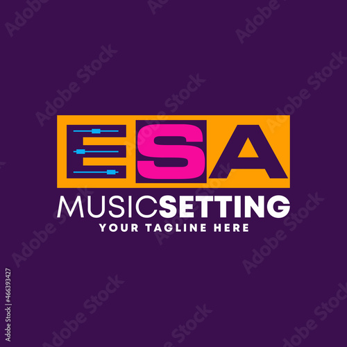 Letter or word ESA sans serif font with Audio mixer setting in square block image graphic icon logo design abstract concept vector stock. Can be used as a symbol related to initial or music.