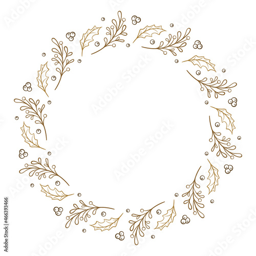 Vector Christmas wreath. Holiday holly and mistletoe frame.