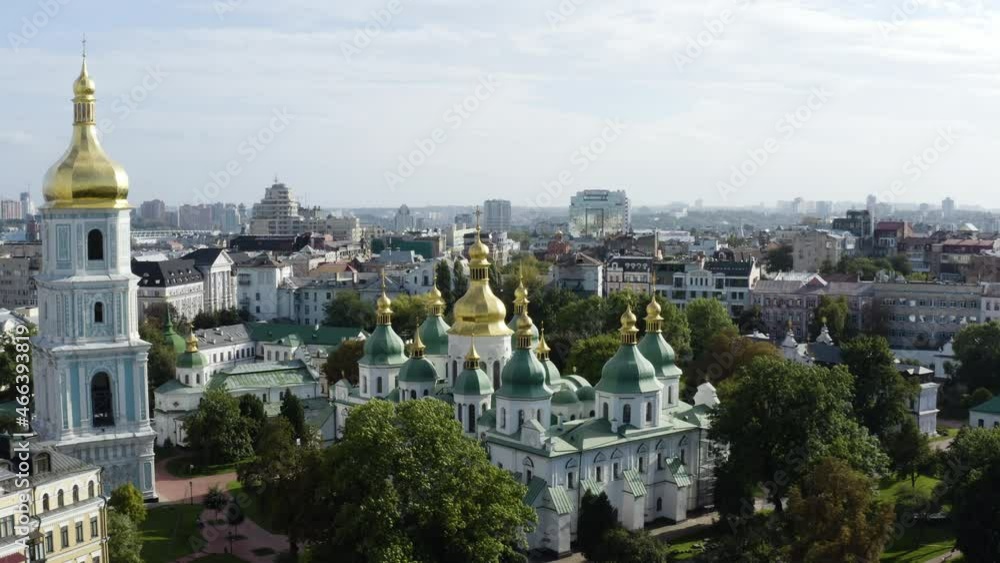 Aerial View Of Saint Sophia Cathedral In Kiev, Ukraine - drone shot Aerial View Of Saint Sophia Cathedral In Kiev, Ukraine - drone shot