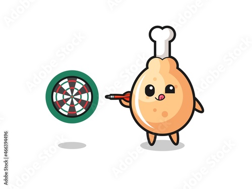 cute fried chicken is playing dart