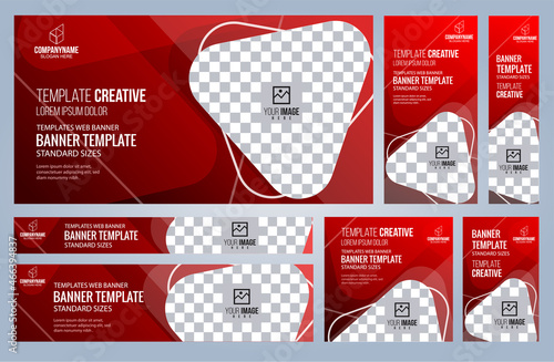 Set of Red and Black Web banners templates, Coverpage Standard sizes with space. Vector illustration
