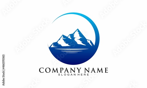 Mountain and sea illustration vector logo