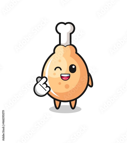 fried chicken character doing Korean finger heart