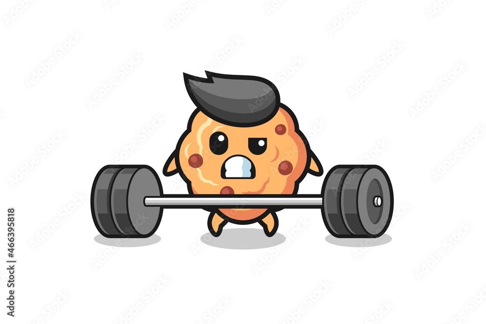 cartoon of chocolate chip cookie lifting a barbell cartoon of chocolate chip cookie lifting a barbell