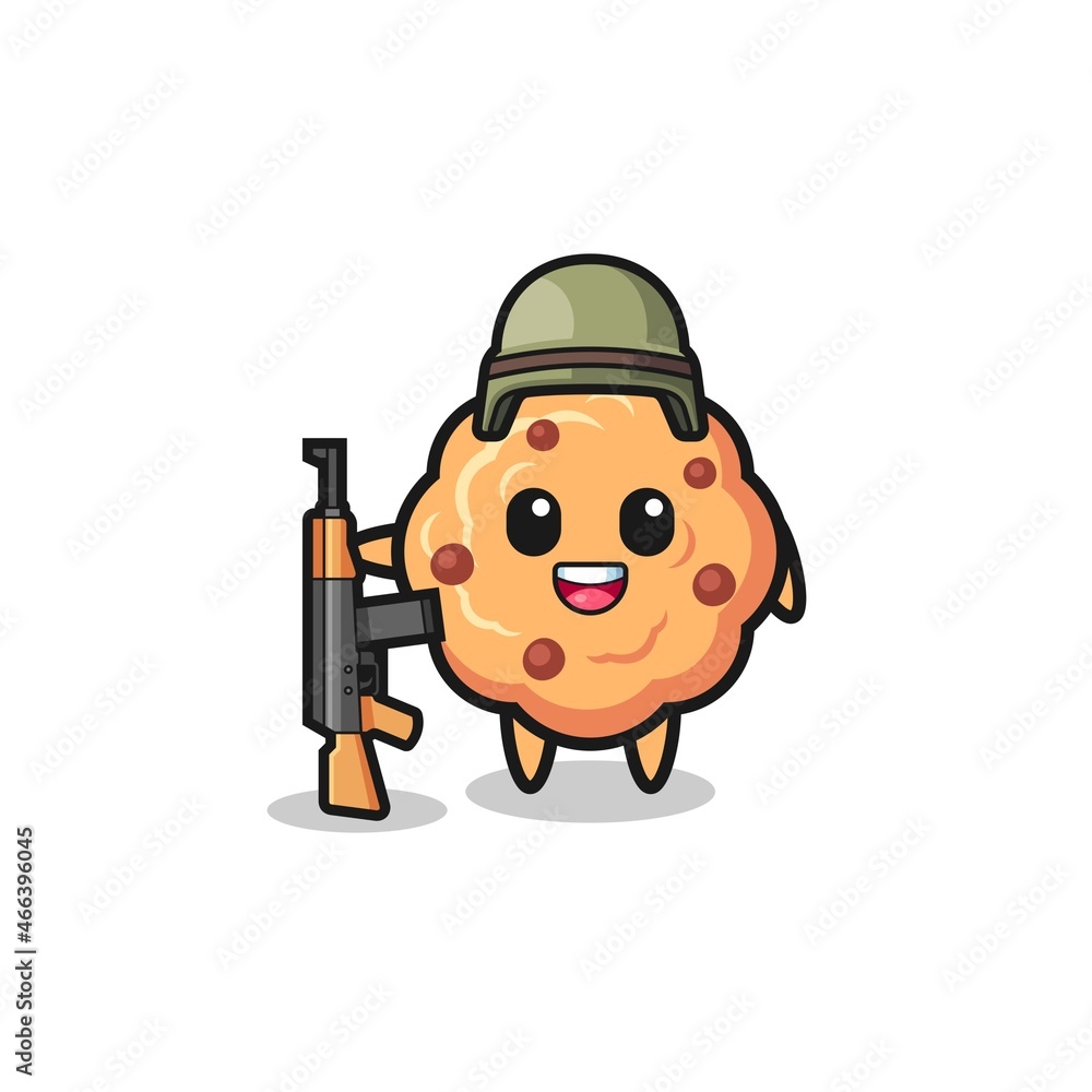 cute chocolate chip cookie mascot as a soldier cute chocolate chip cookie mascot as a soldier