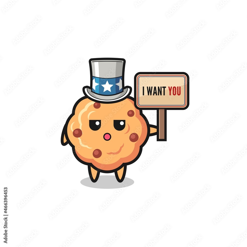 chocolate chip cookie cartoon as uncle Sam holding the banner I want you chocolate chip cookie cartoon as uncle Sam holding the banner I want you