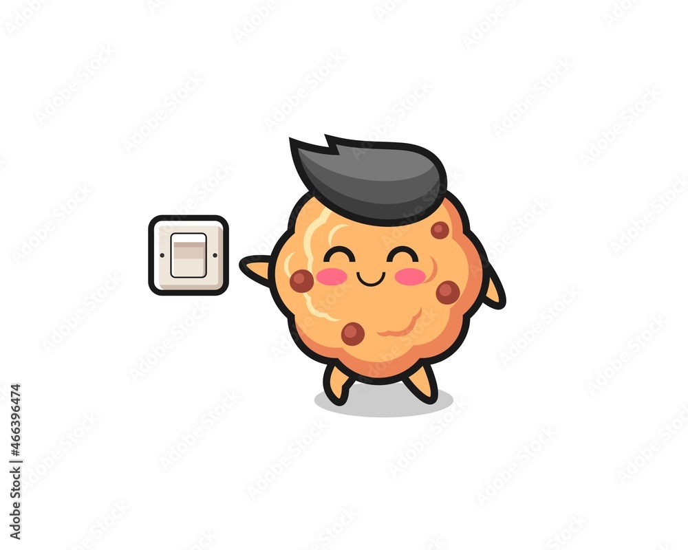 cartoon chocolate chip cookie is turning off light cartoon chocolate chip cookie is turning off light