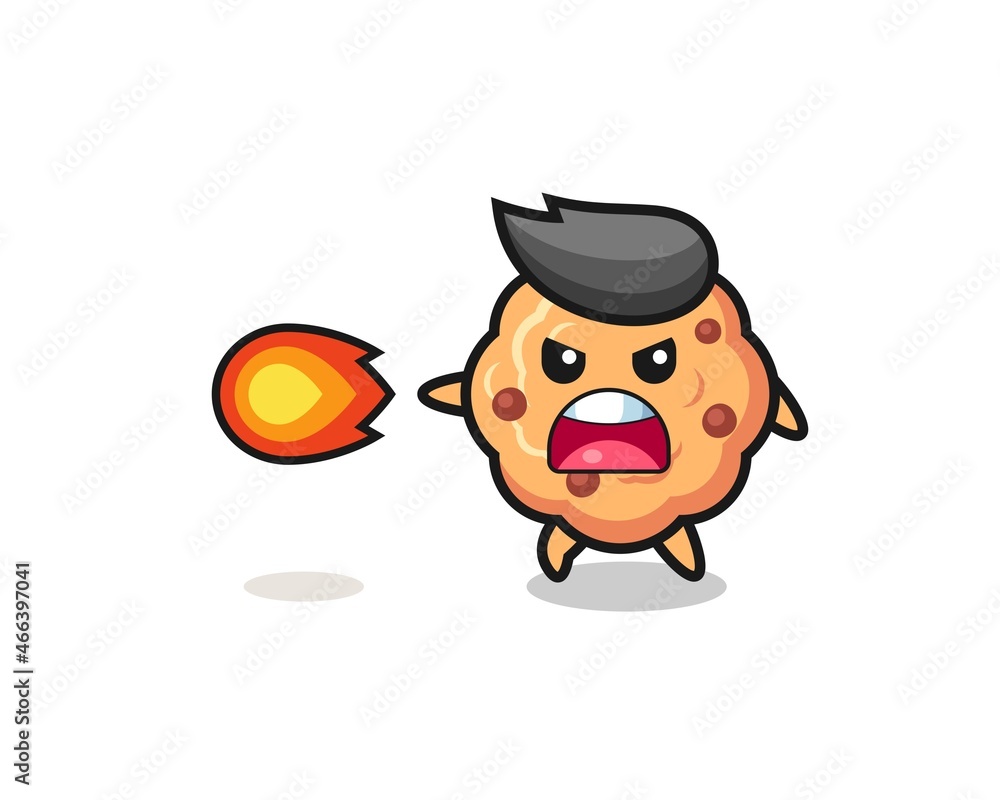 cute chocolate chip cookie mascot is shooting fire power cute chocolate chip cookie mascot is shooting fire power